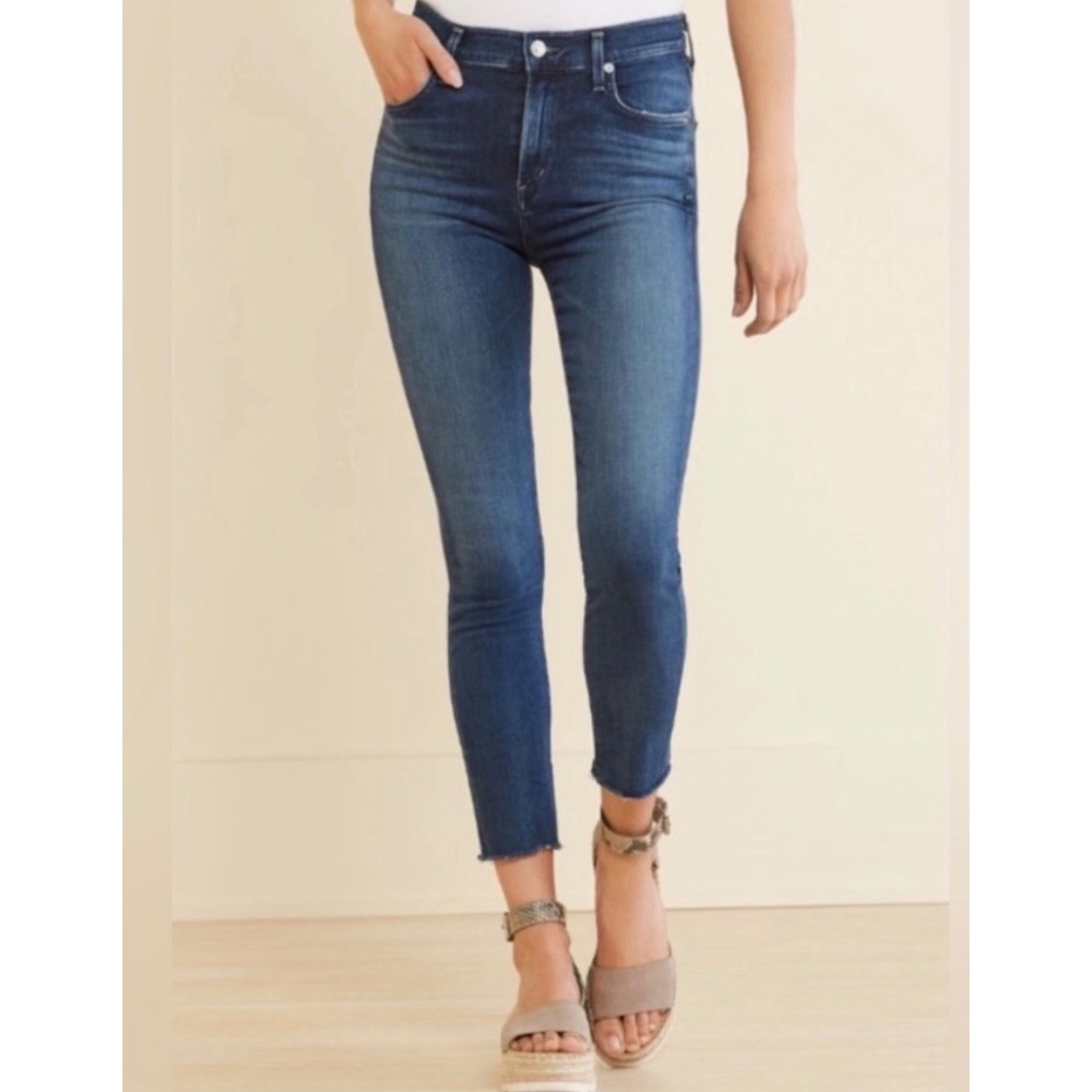 AGOLDE Sophie High Rise Skinny Jeans Womens Blue Size 28 Raw Hem Stretch Denim